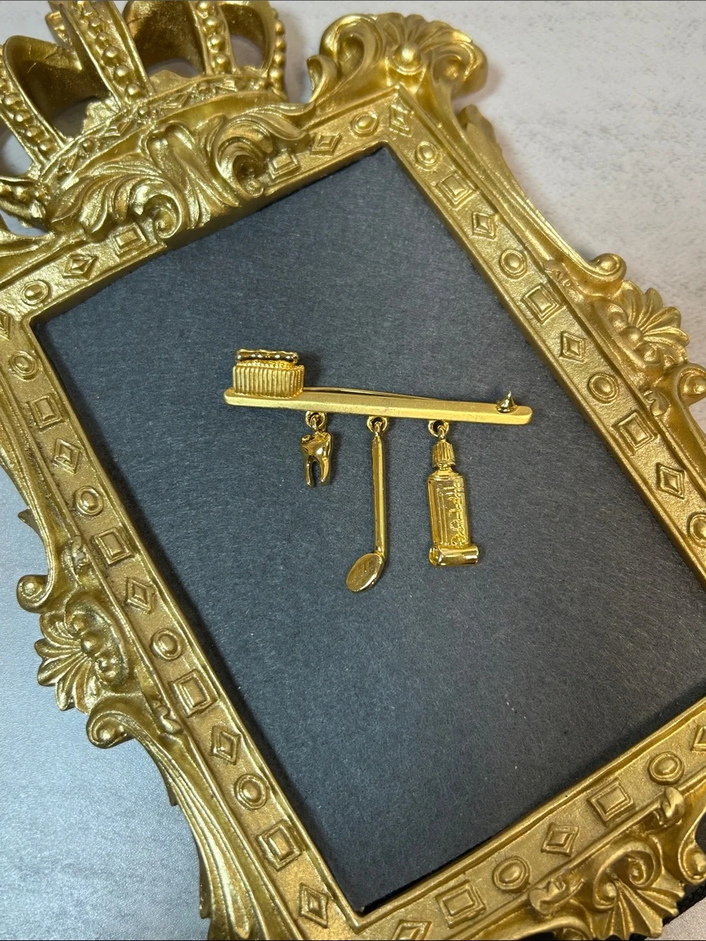 Gold Dental Tools Charm Brooch - Women's Jewelry